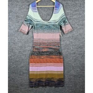 Anthropologie Ribbed Knit Sweater Midi Dress Women's XL Rainbow‎ Striped